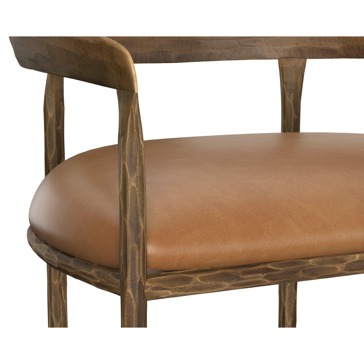Zanatta Hammered Brass & Tan Leather Barstool - Stool Side View | Bone & Brass
