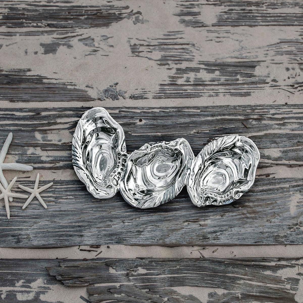Silver Oyster Triple Dip Serving Bowl