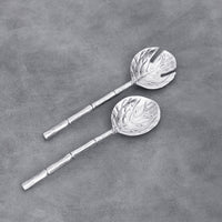 Garden Silver Lettuce Large Salad Servers - Handle Detail | Bone & Brass