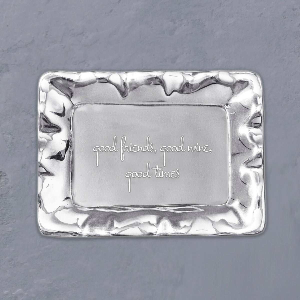 Giftables Vento Rectangular Engraved Tray "good friends, good wine, - Tray Detail | Bone & Brass