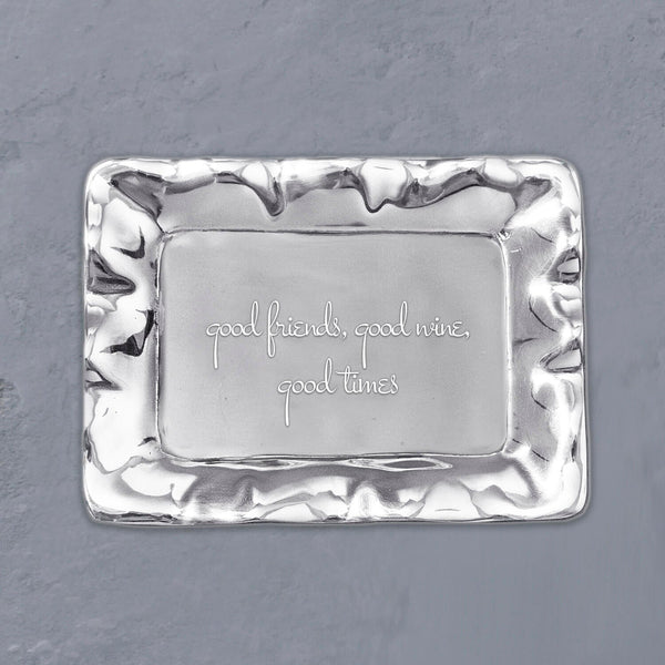Giftables Vento Rectangular Engraved Tray "good friends, good wine, - Tray Detail | Bone & Brass