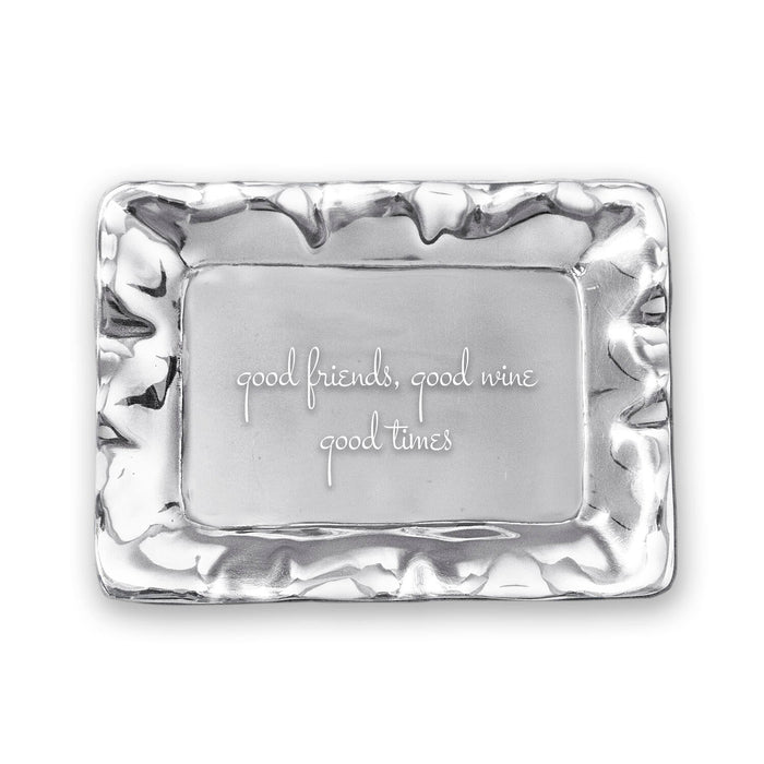 Giftables Vento Rectangular Engraved Tray "good friends, good wine, | Bone & Brass