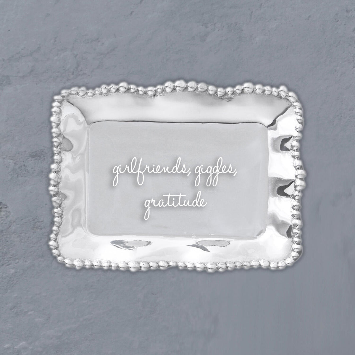 Giftables Organic Pearl Rectangular Engraved Tray - girlfriends, - Tray Detail | Bone & Brass