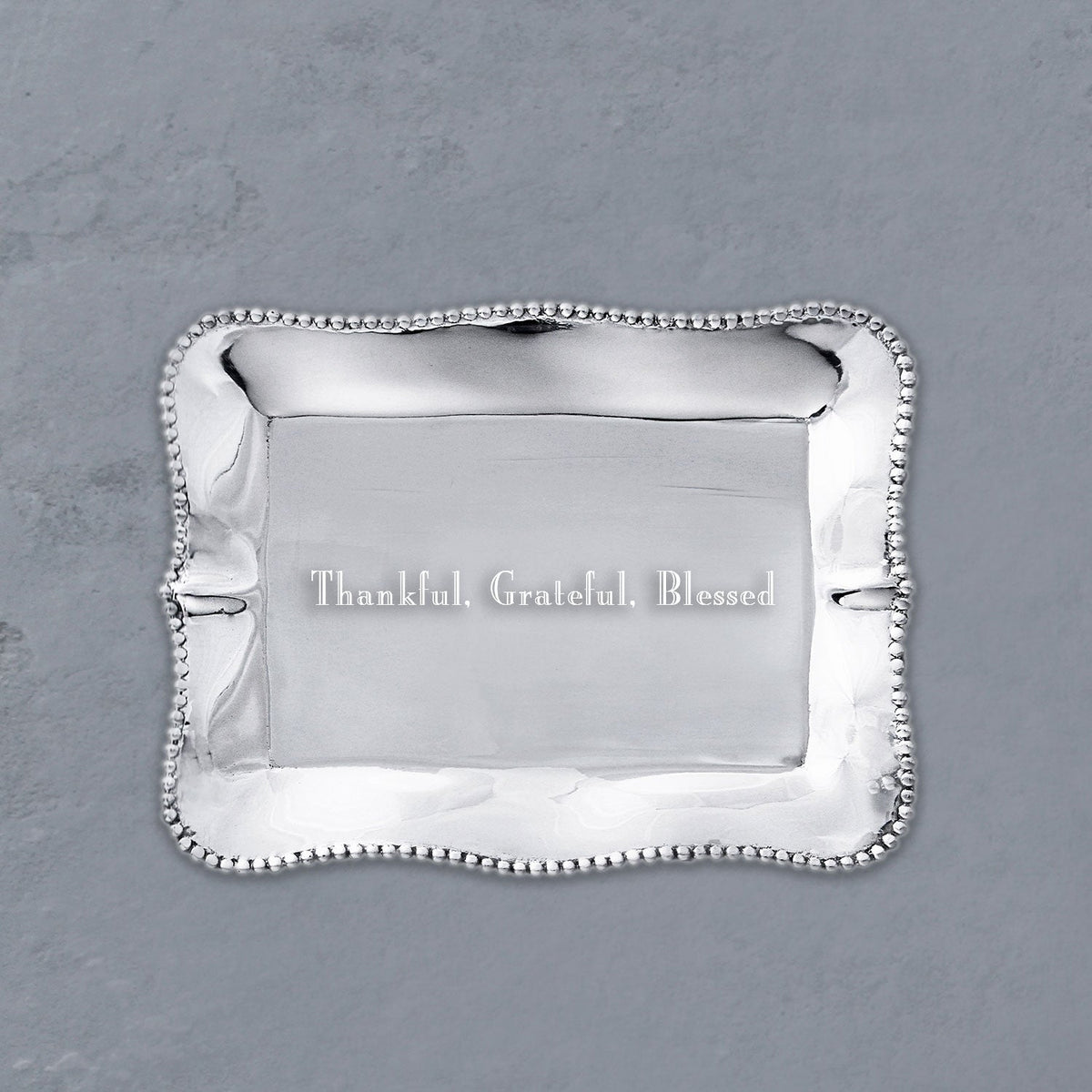 Giftables Pearl Denisse Rectangular Engraved Tray "Thankful, - Tray Top View | Bone & Brass