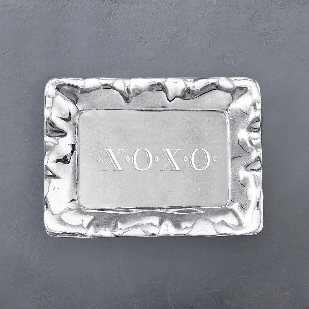 Silver XOXO Engraved Rectangular Decorative Tray