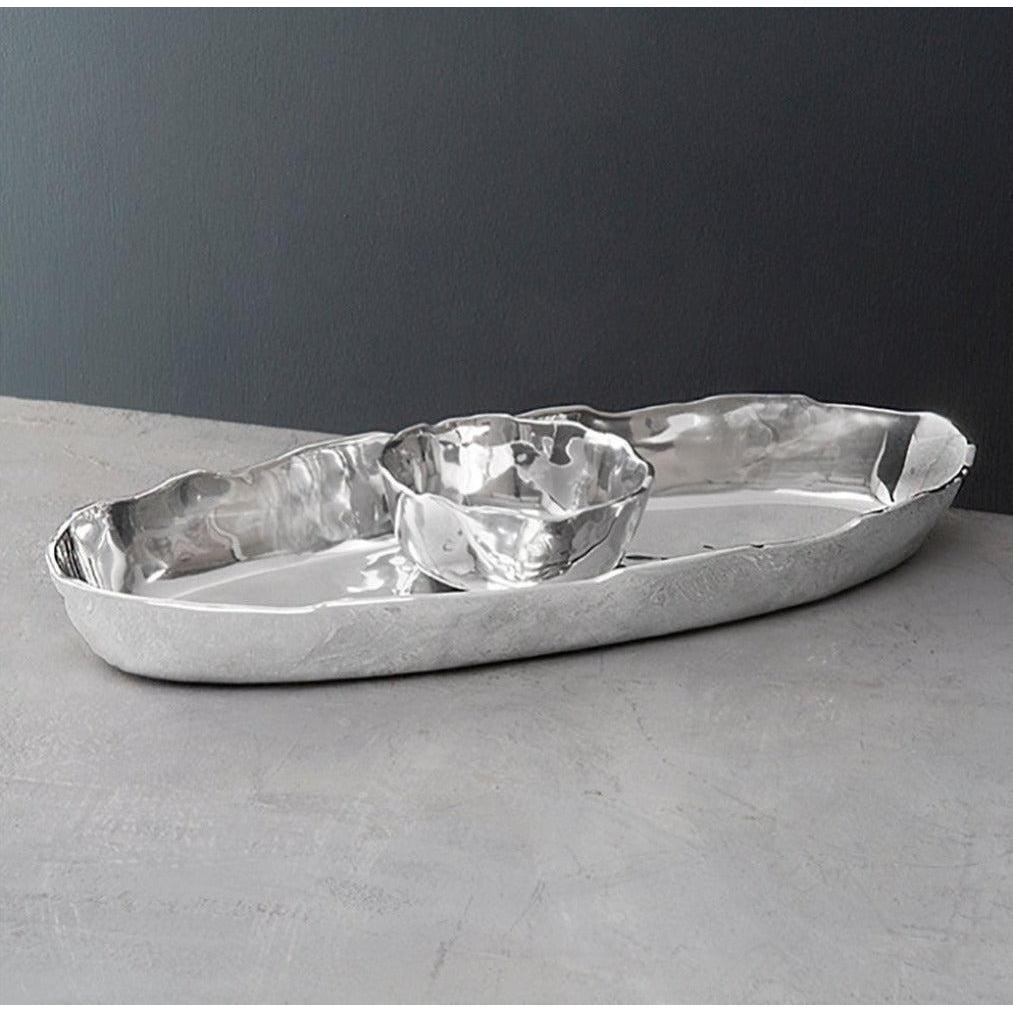 Soho Silver Deep Oval Chip & Dip Serving Platter - Set Detail | Bone & Brass