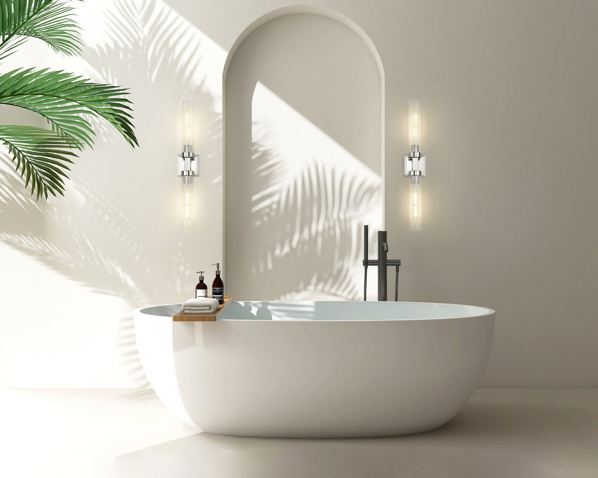 Polished Nickel Fluted Glass Wall Sconce