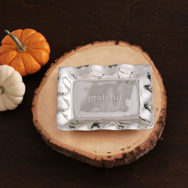 Giftables Vento Rectangular Engraved Tray ("grateful") - Tray Detail | Bone & Brass