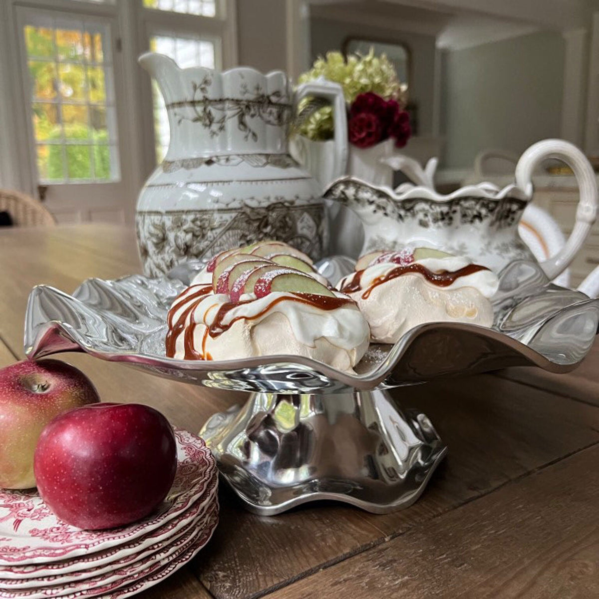 Silver Pedestal Vento Olanes Cake Plate - Platter Side View | Bone & Brass