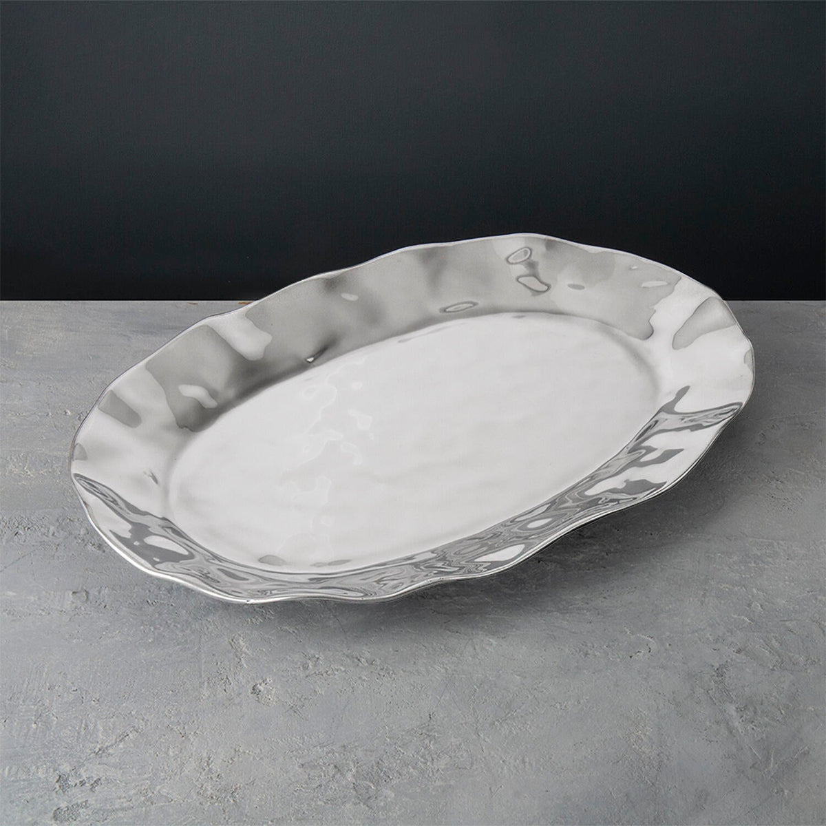 Soho Silver Large Oval Serving Platter - Platter Top View | Bone & Brass