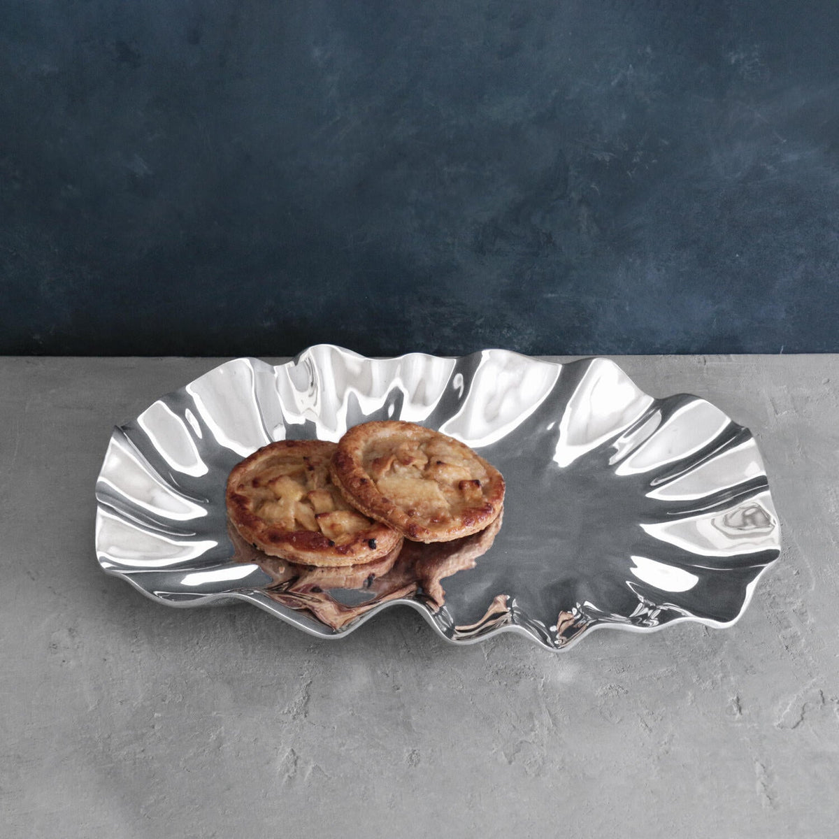 Silver Bloom Large Oval Serving Platter - Platter Top View | Bone & Brass