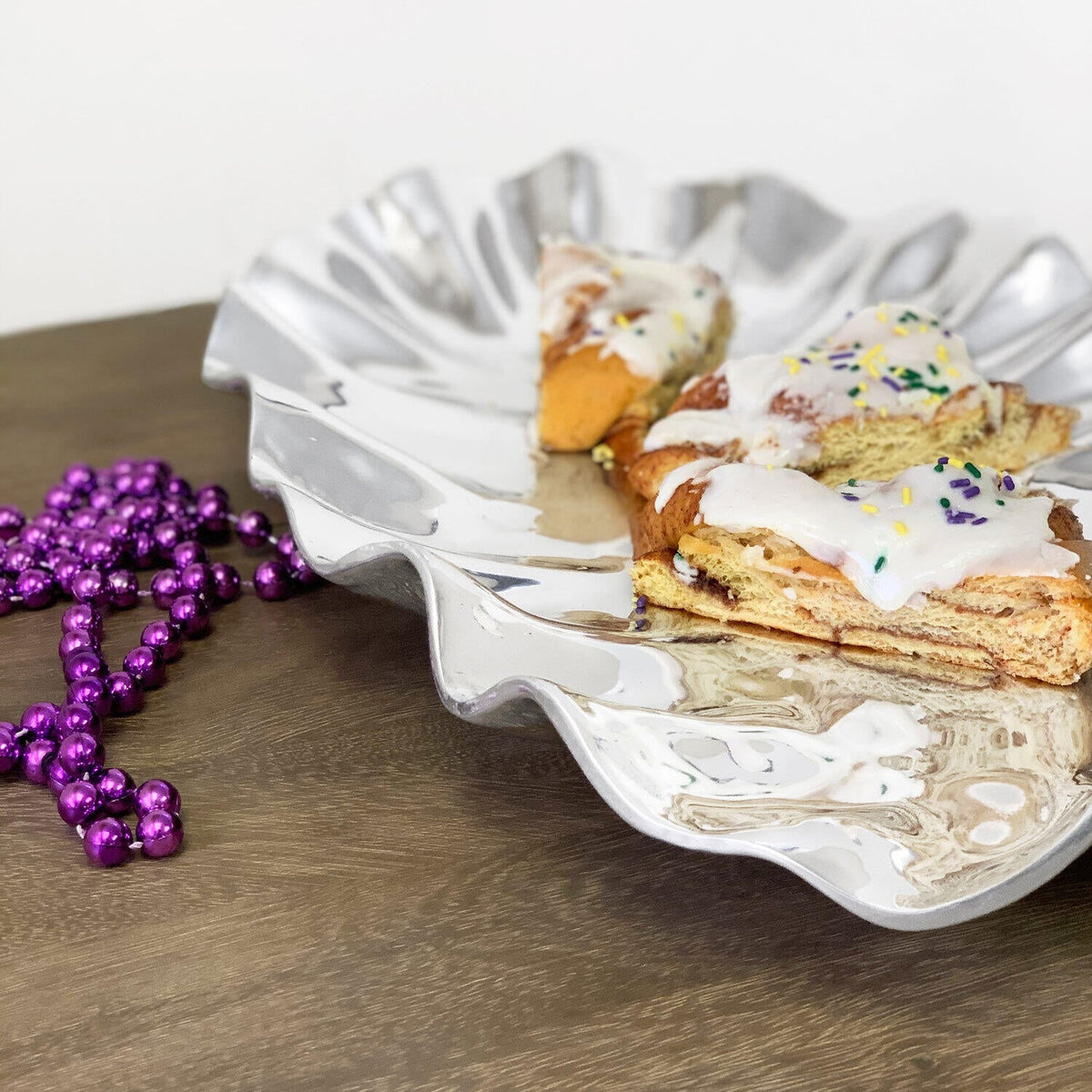 Silver Bloom Large Oval Serving Platter - Platter Side View | Bone & Brass