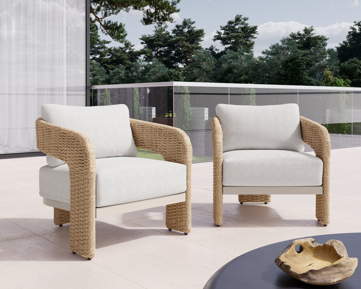 Pylos Natural Rattan Weave & Cream Boucle Lounge Chair