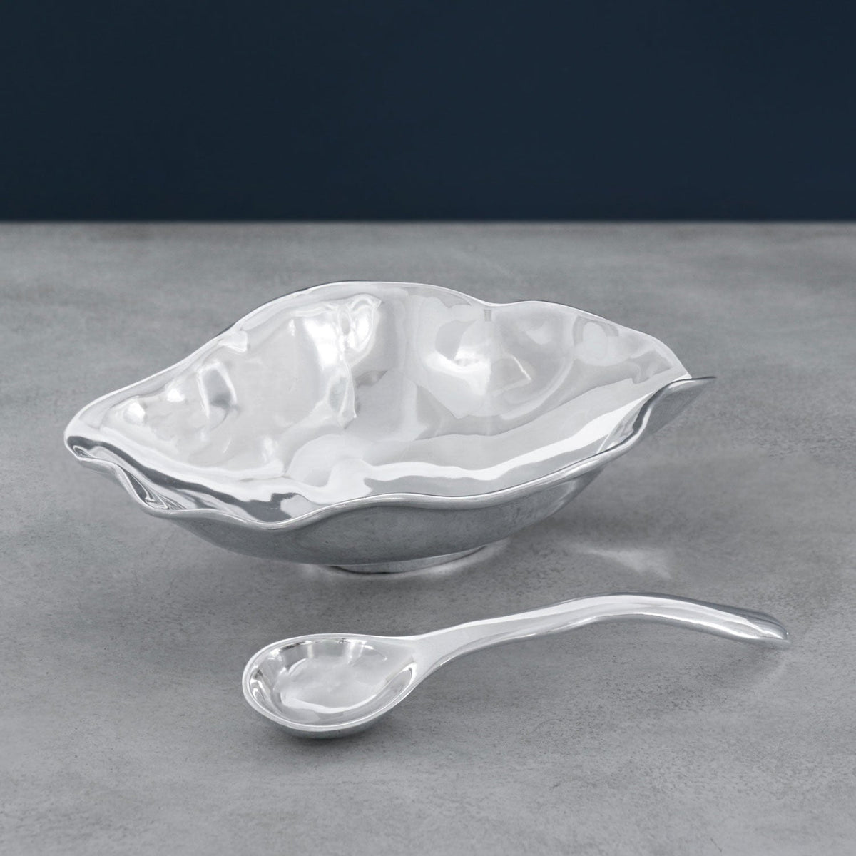 Silver Claire Medium Bowl w/ Spoon - Bowl Detail | Bone & Brass