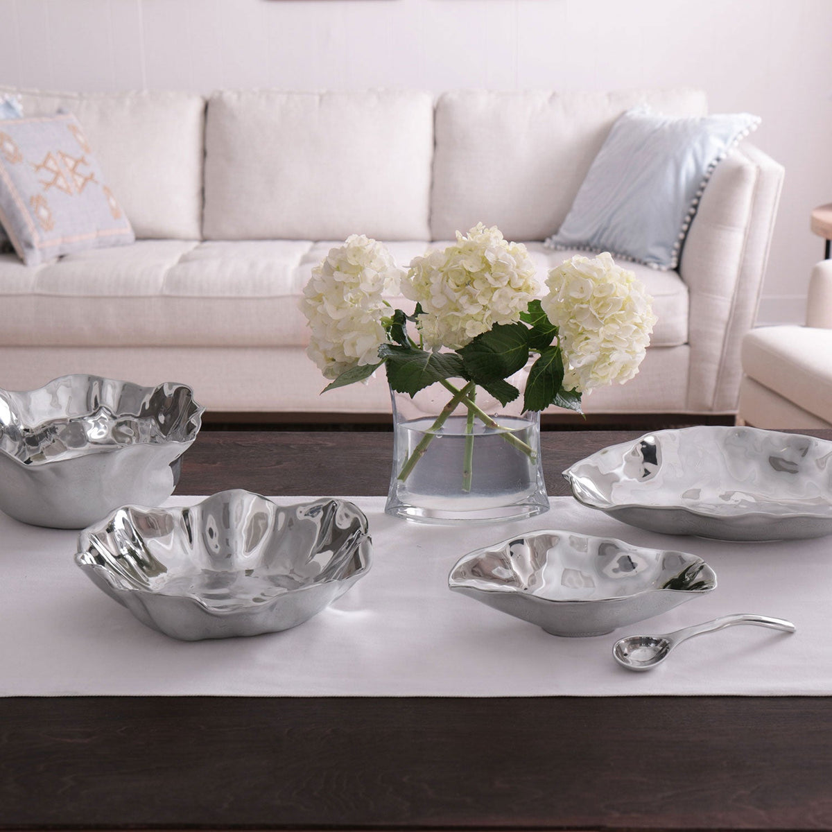 Silver Claire Medium Bowl w/ Spoon - Bowl Top View | Bone & Brass