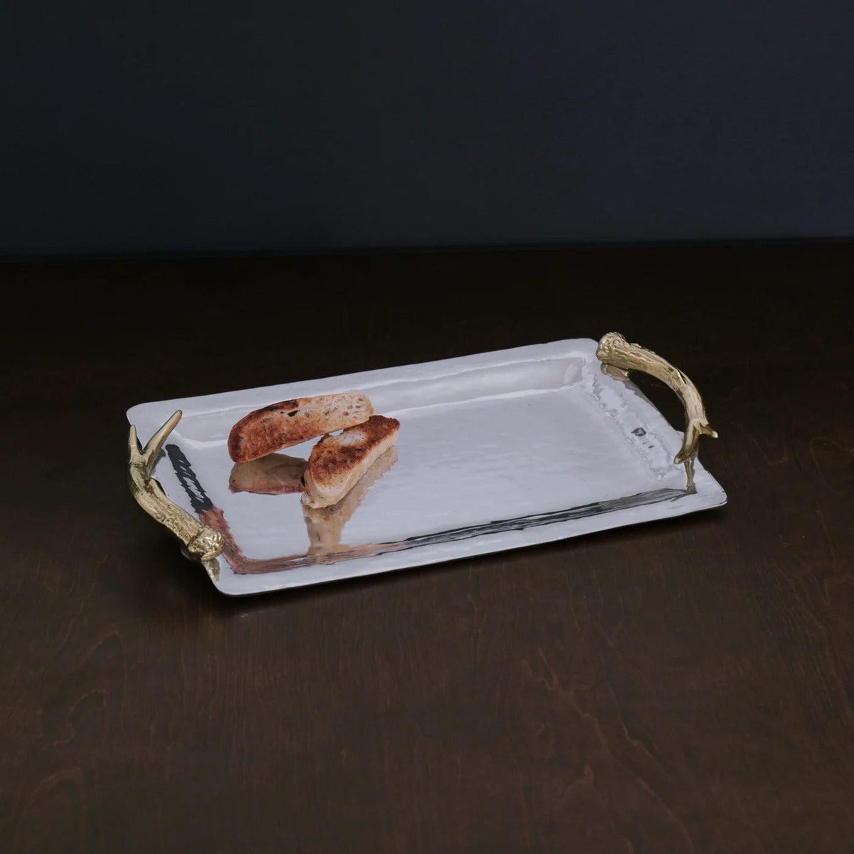 Western Antler Emerson Long Rectangular Tray Gold Handles - Tray Detail | Bone & Brass