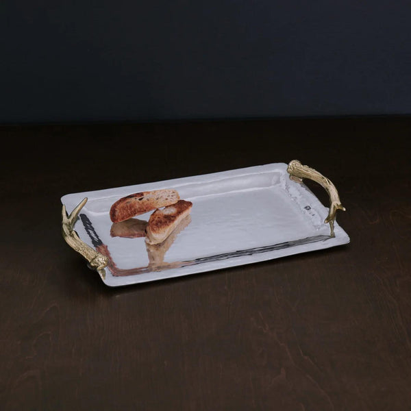 Western Antler Emerson Long Rectangular Tray Gold Handles - Tray Detail | Bone & Brass