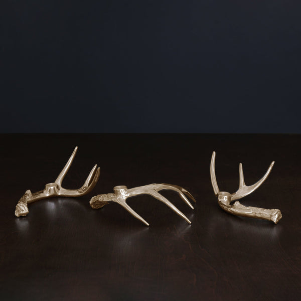 Western Sierra Modern Antler Candlestick Gold Set 3 (Gold) - Candlestick Detail | Bone & Brass