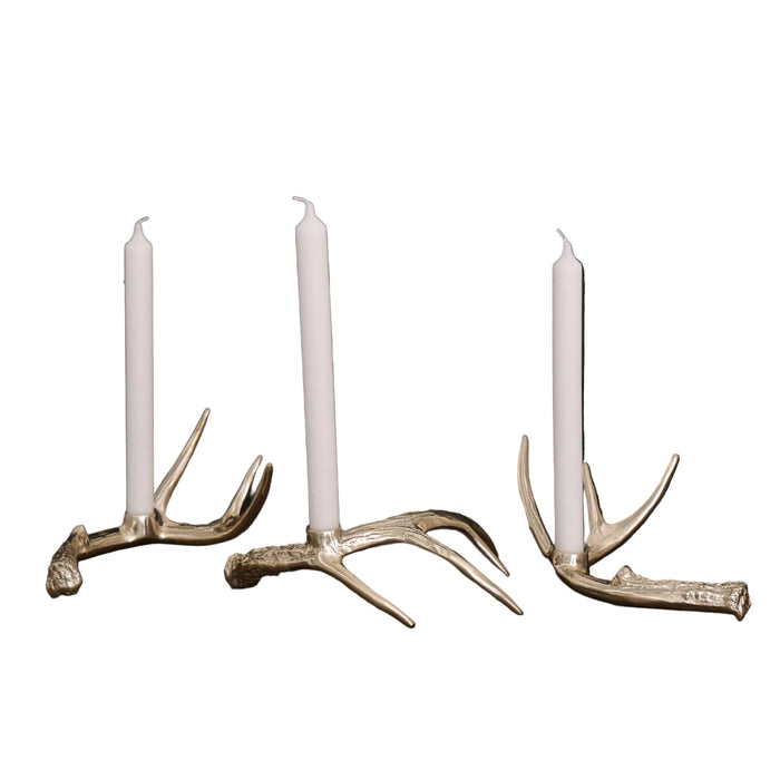 Western Sierra Modern Antler Candlestick Gold Set 3 (Gold) | Bone & Brass