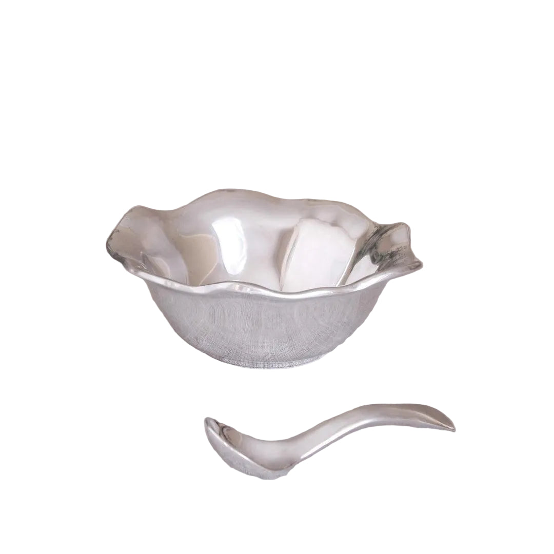 Vento Silver Dip Bowl with Serving Spoon | Bone & Brass