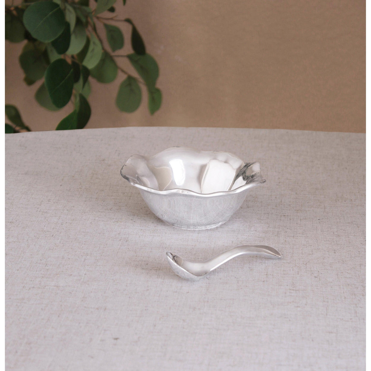 Vento Silver Dip Bowl with Serving Spoon - Set Detail | Bone & Brass