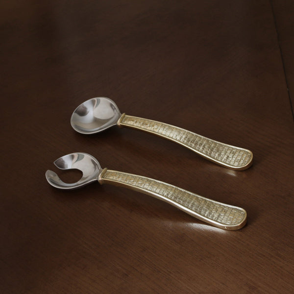Nassau Modern Gold Salad Servers - Set Detail | Bone & Brass
