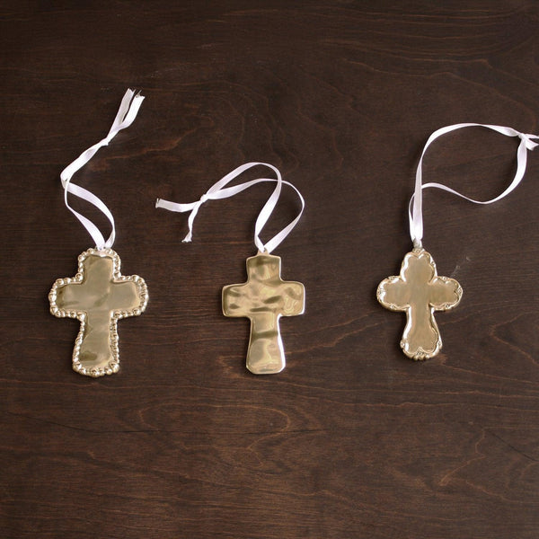 Giftables Sierra Modern Athens Cross Ornament (Shiny Gold) - Detail View | Bone & Brass