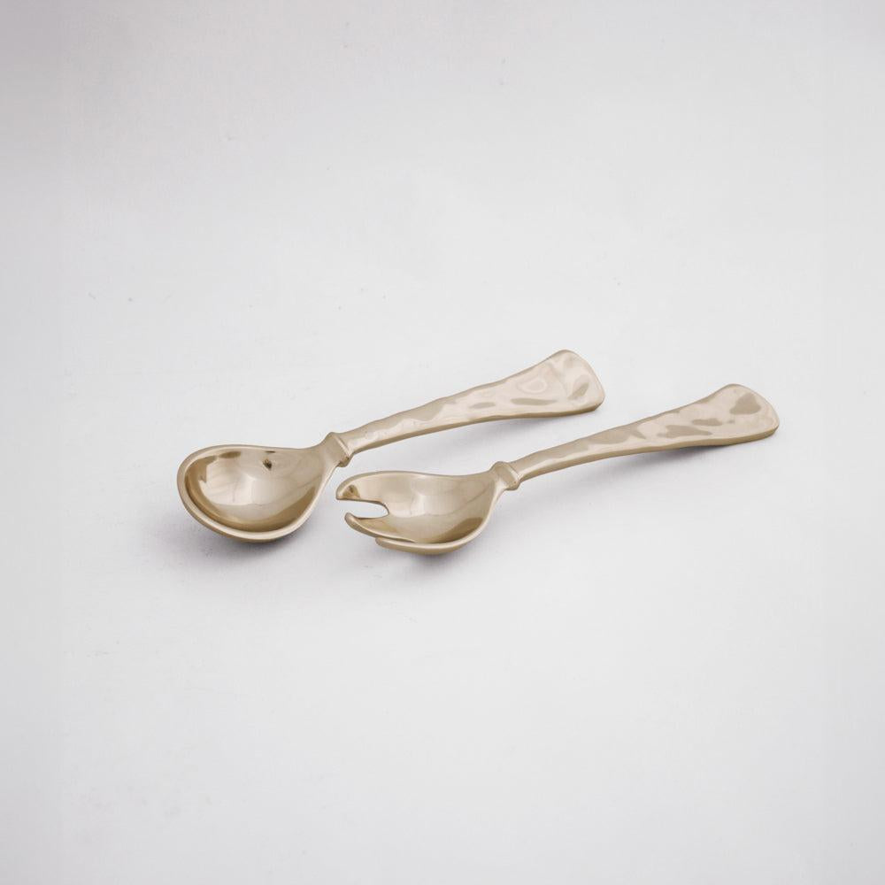 Sierra Modern Small Salad Servers (Shiny Gold) - Handle Detail | Bone & Brass