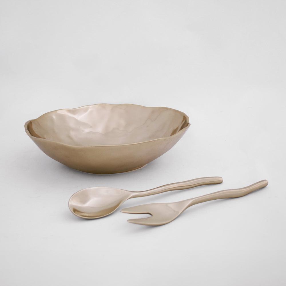 Sierra Modern Maia Small Salad Servers (Shiny Gold) - Set Top View | Bone & Brass