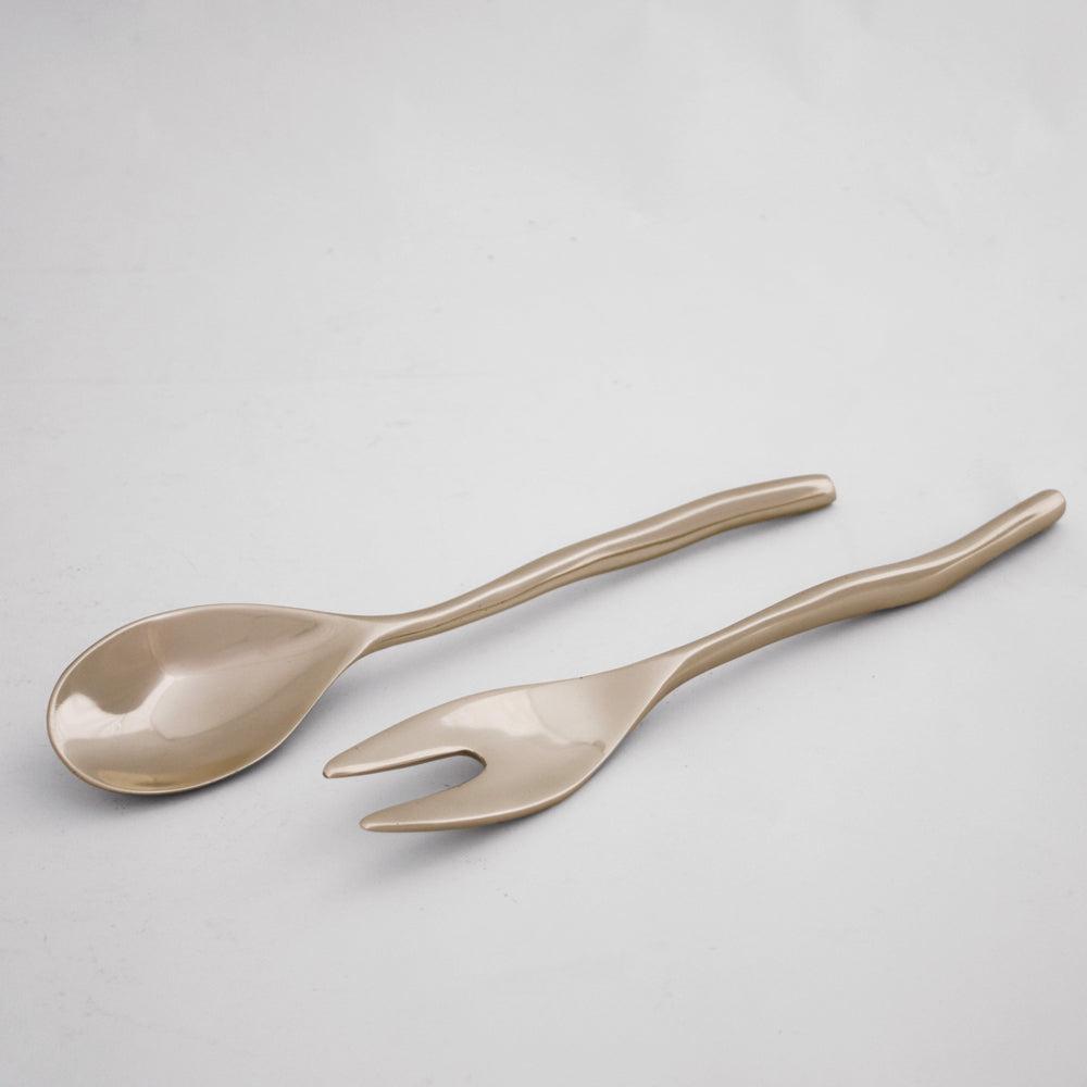 Sierra Modern Maia Small Salad Servers (Shiny Gold) - Handle Detail | Bone & Brass