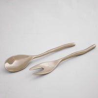 Sierra Modern Maia Small Salad Servers (Shiny Gold) - Handle Detail | Bone & Brass