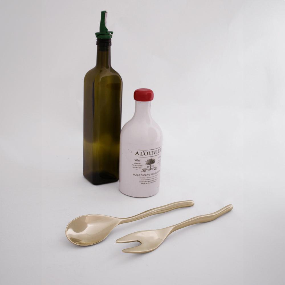 Sierra Modern Maia Small Salad Servers (Shiny Gold) - Set View | Bone & Brass