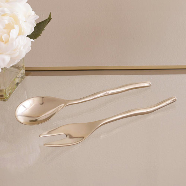 Sierra Modern Maia Small Salad Servers (Shiny Gold) - Set Detail | Bone & Brass