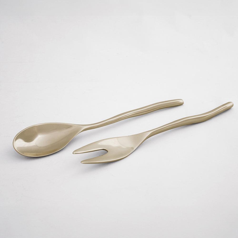 Sierra Modern Maia Large Salad Servers (Shiny Gold) - Handle Detail | Bone & Brass