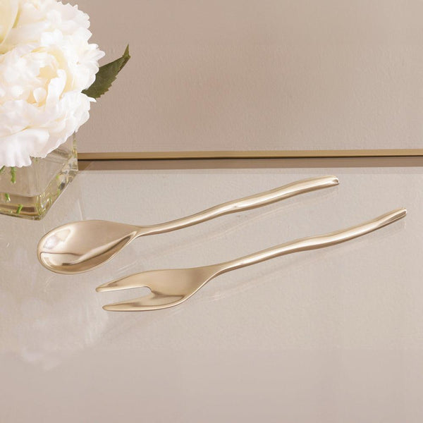 Sierra Modern Maia Large Salad Servers (Shiny Gold) - Set Detail | Bone & Brass