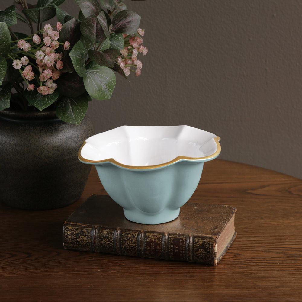 Encanto Devon Small Bowl (Turquoise White) - Bowl Top View | Bone & Brass