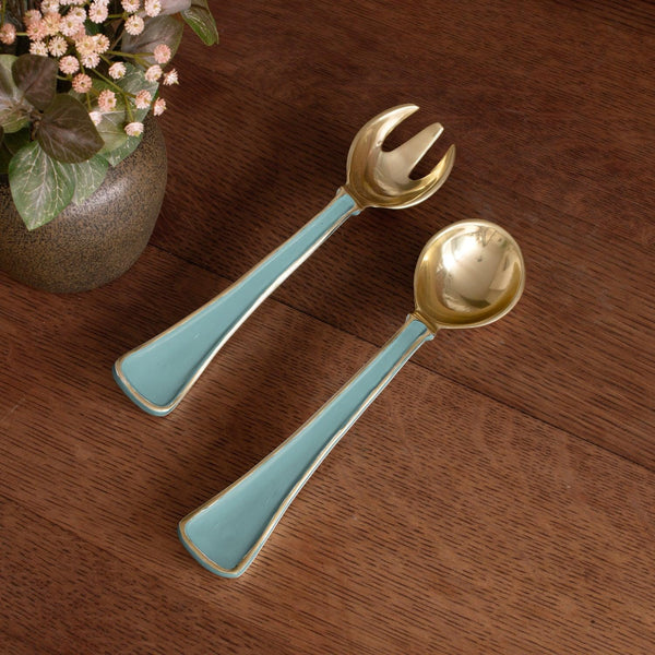 Encanto Soho Salad Servers (Turquoise) - Set Detail | Bone & Brass