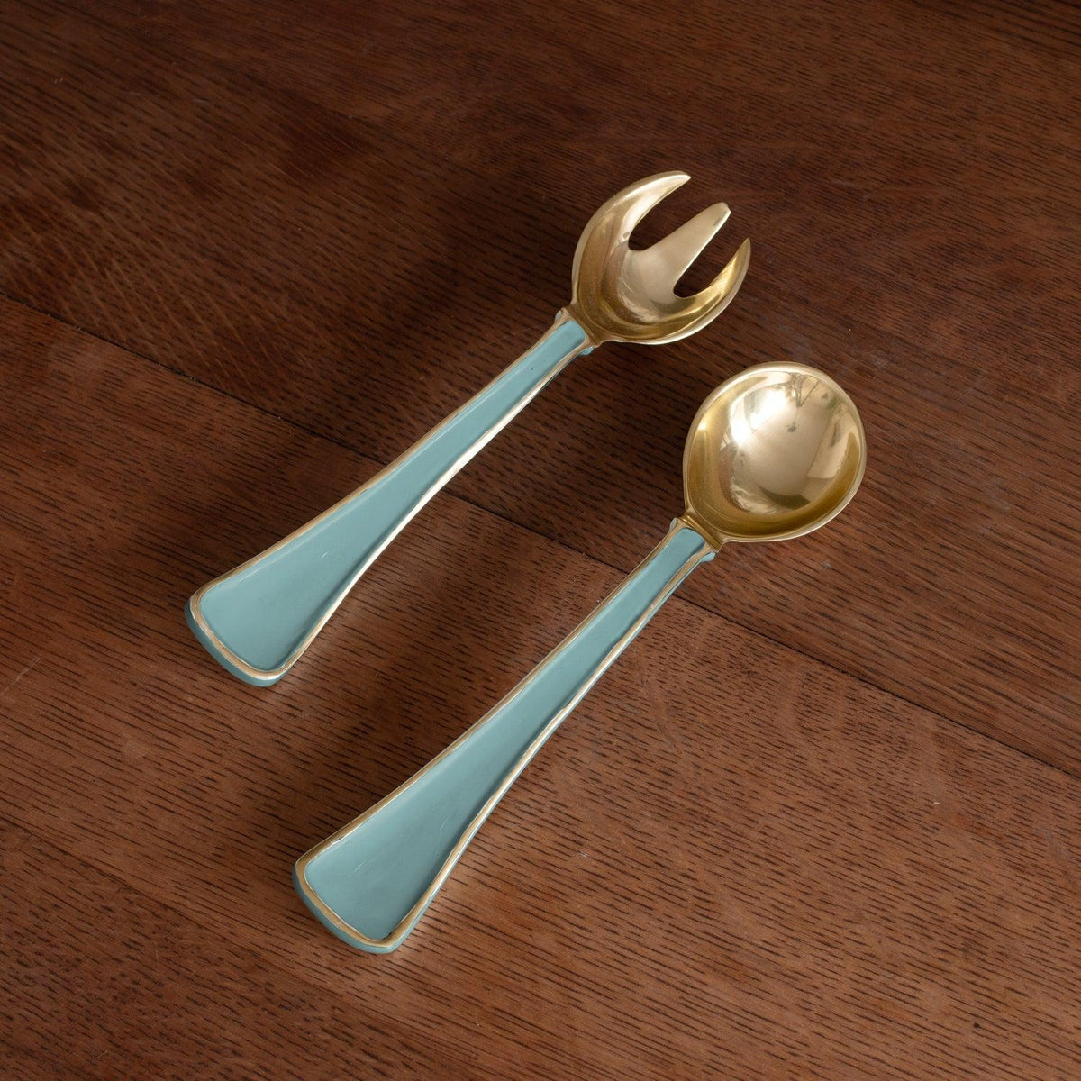 Encanto Soho Salad Servers (Turquoise) - Handle Detail | Bone & Brass