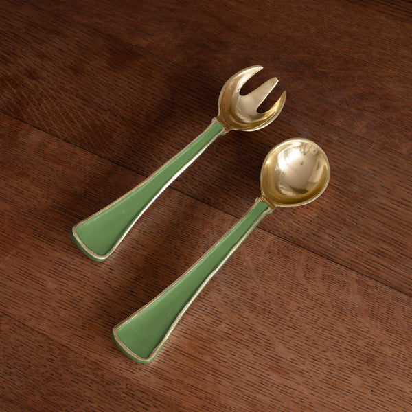 Encanto Soho Salad Servers Leaf Green - Set Detail | Bone & Brass