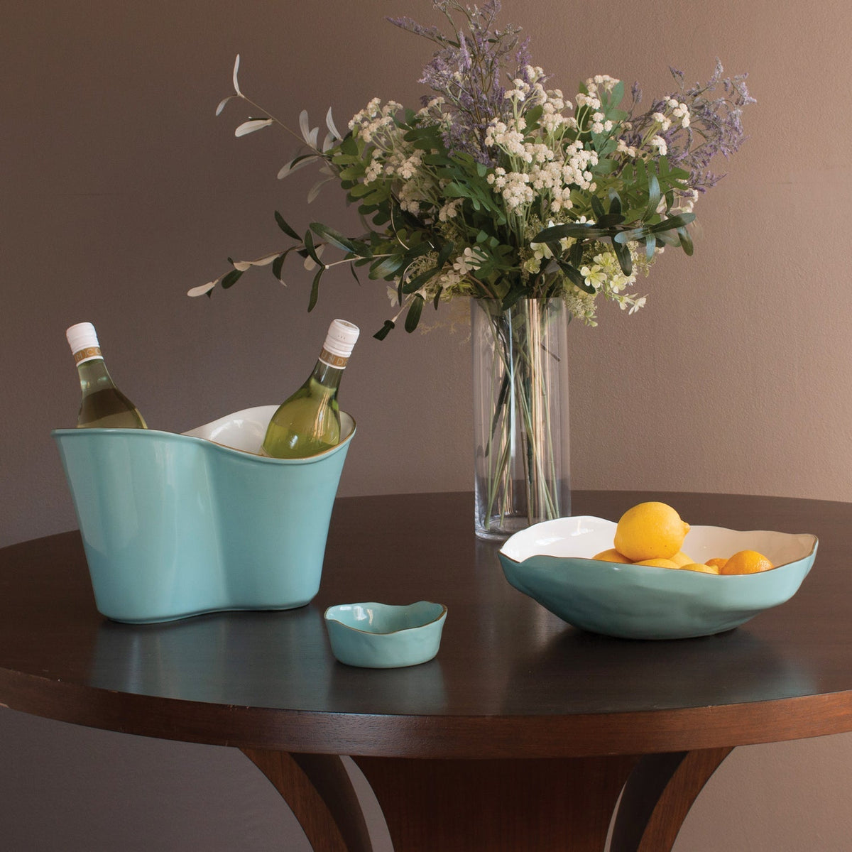 Turquoise, White & Gold Soho Wine Coaster - Coaster Top View | Bone & Brass