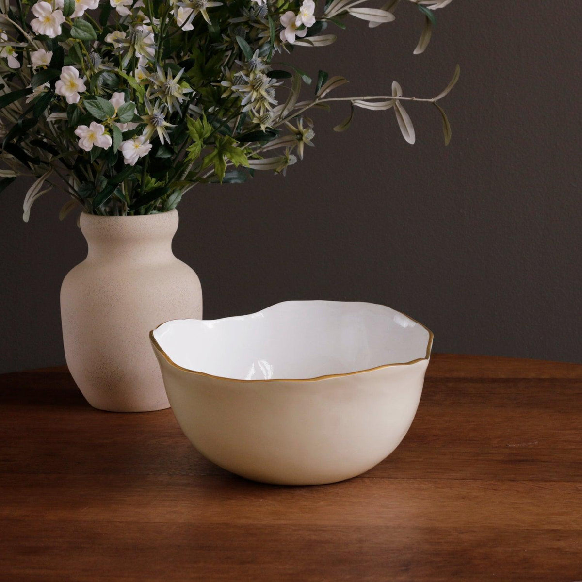 Encanto Osaka Large Bowl (Cream White) - Bowl Side View | Bone & Brass