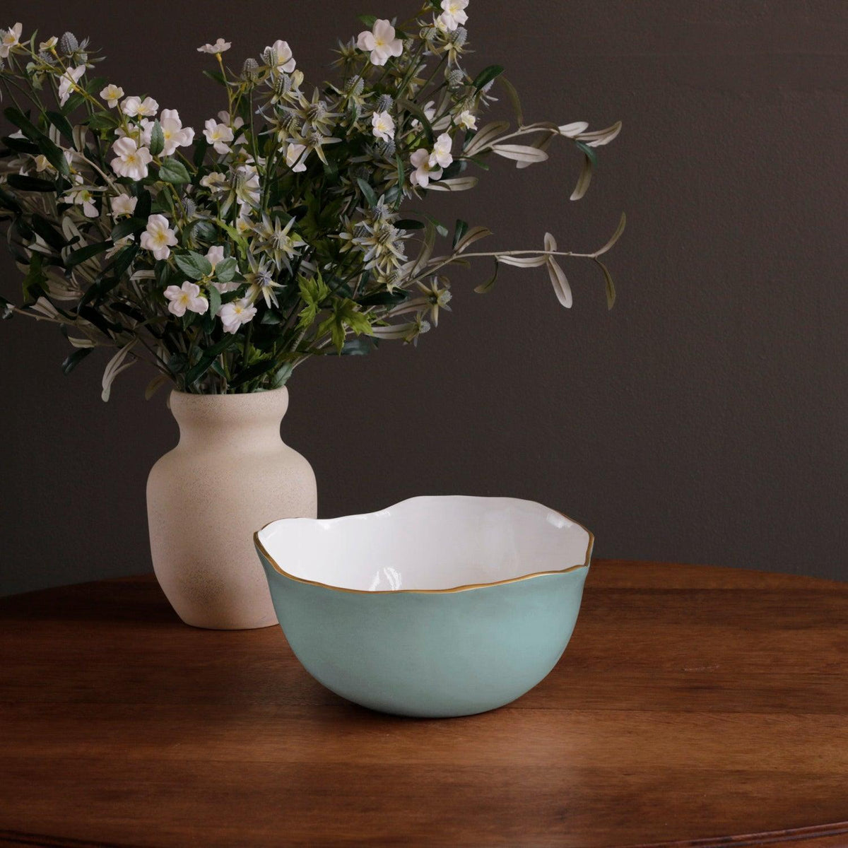 Encanto Osaka Large Bowl (Turquoise White) - Bowl Side View | Bone & Brass