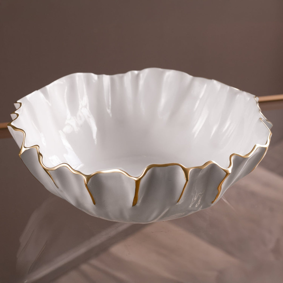 Thanni Mystic Medium Round Bowl (White Gold) - Bowl View | Bone & Brass