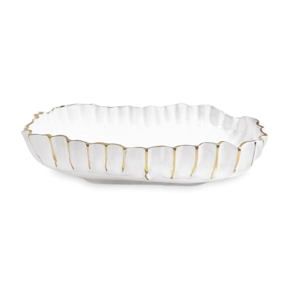 Thanni Mystic Large Oval Bowl (White Gold) | Bone & Brass