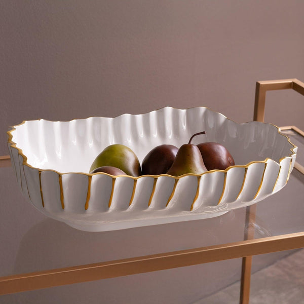 Thanni Mystic Large Oval Bowl (White Gold) - Bowl Detail | Bone & Brass