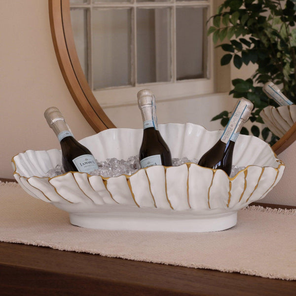 Thanni Mystic Extra Large Oval Bowl (White Gold) - Bowl Detail | Bone & Brass
