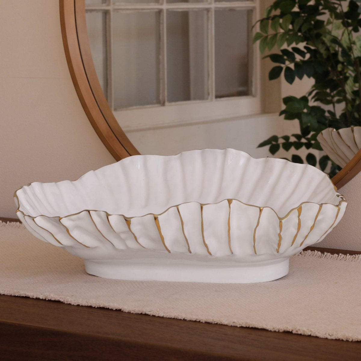 Thanni Mystic Extra Large Oval Bowl (White Gold) - Bowl Top View | Bone & Brass