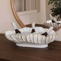Thanni Mystic Extra Large Oval Bowl (White Gold) - Bowl Side View | Bone & Brass
