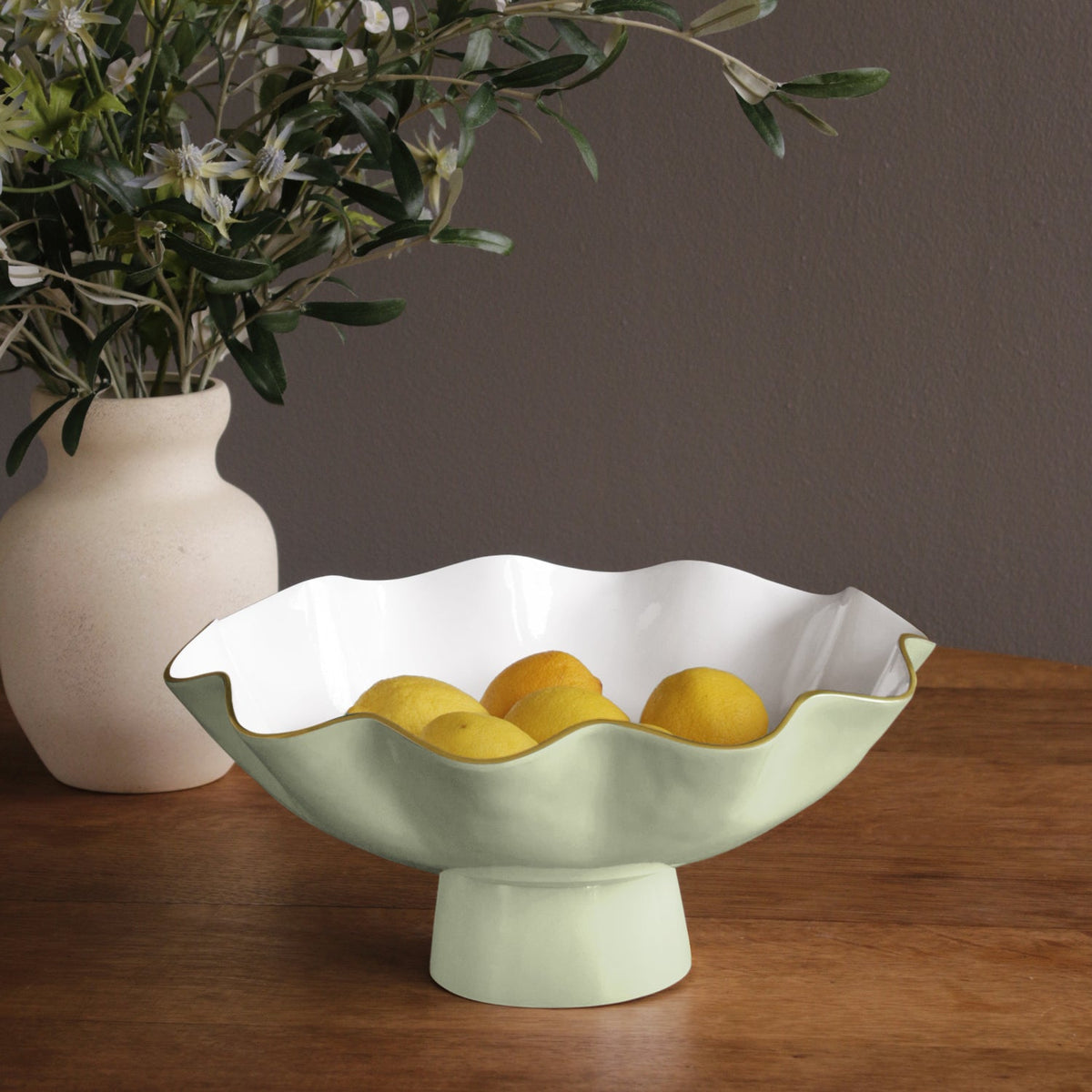Encanto Carola Large Pedestal (Pistachio White) - Bowl Side View | Bone & Brass