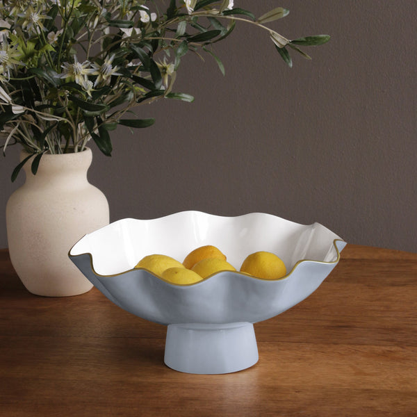Encanto Carola Large Pedestal (Periwinkle White) - Bowl Detail | Bone & Brass